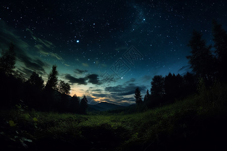 夜晚的星空与草地背景图片