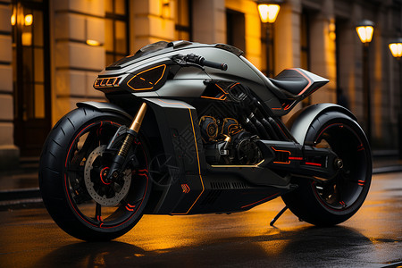摩托车辆夜幕下熠熠生辉的电动摩托设计图片