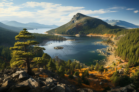 湖光山色的自然景观背景图片