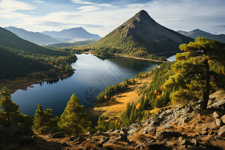 山脉围绕的湖泊背景图片