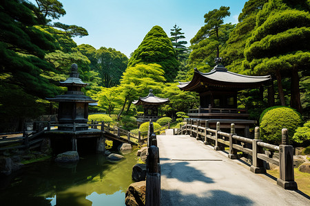 小桥流水花园宁静背景图片