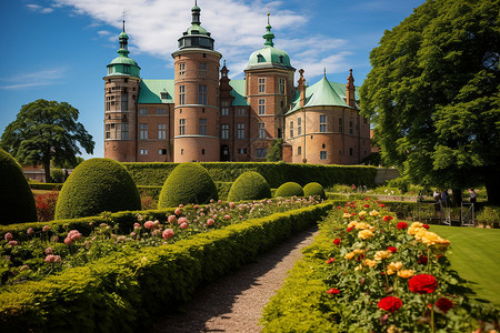 皇家城堡中的花园景观背景图片
