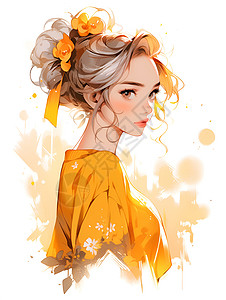 黄色裙子的年轻女性背景图片