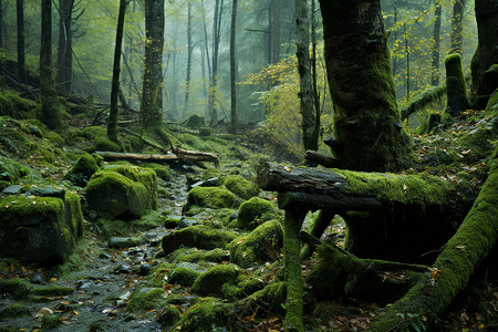 苔藓绿林背景图片