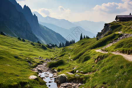 潺潺溪水溪水潺潺的自然风景背景