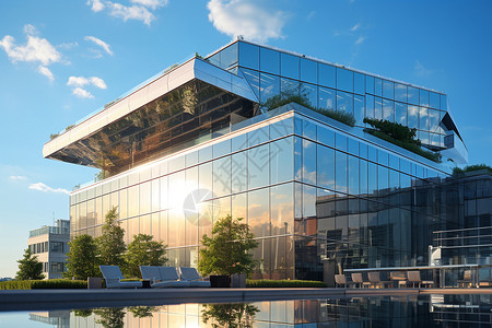 企业与企业之间玻璃建筑与天空背景