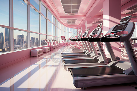 粉色健身素材健身房内的粉色健身器材插画