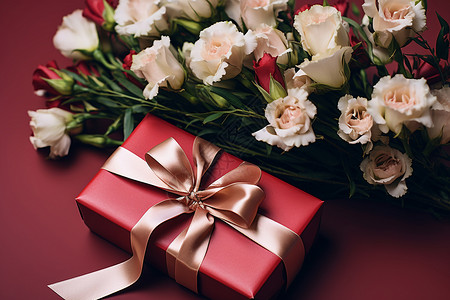 节日鲜花浪漫鲜花与礼盒背景