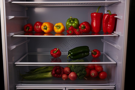 冰箱里健康的蔬菜背景图片
