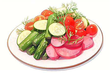 新鲜的黄瓜新鲜的泡菜拼盘插画
