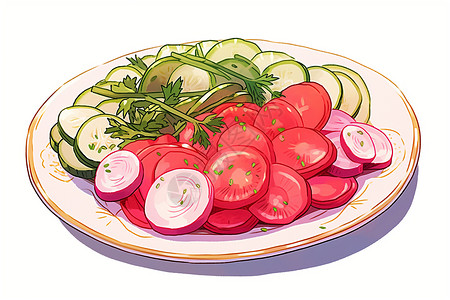 新鲜的黄瓜蔬菜拼盘插画