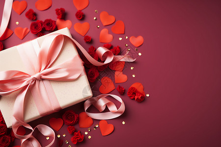 装饰爱心爱心和粉色礼盒背景