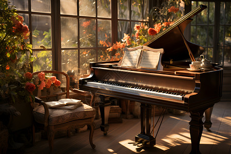 房间里的一台钢琴背景图片