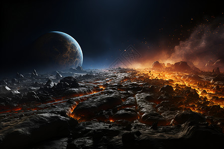陨石撞地球宇宙中的地球和月球背景