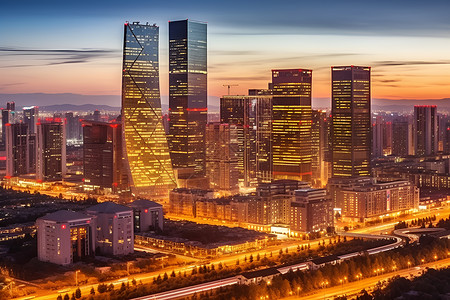 夜幕下的北京金融中心背景