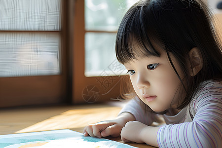 小女孩专注阅读高清图片