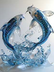 蓝色玻璃金鱼背景图片