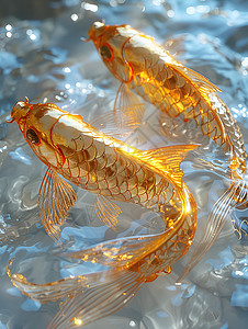 水中嬉戏的金鱼插画背景图片