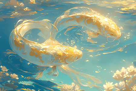 水中金色的锦鲤背景图片