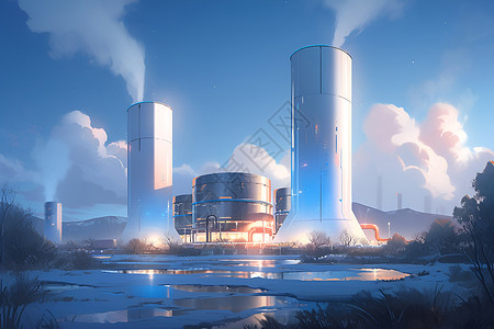 水洼图片未来风格的地热发电厂插画