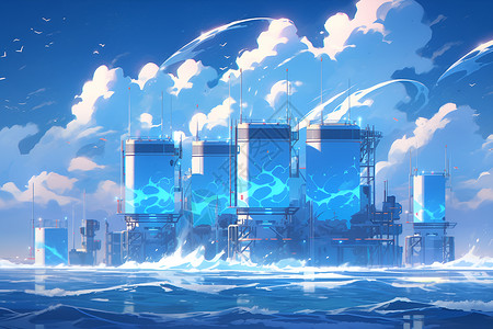 蓝天电力海洋中的未来电力插画