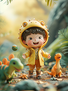 丛林中的男孩与恐龙背景图片