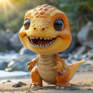 恐龙玩具模型海滩上的恐龙插画