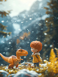 男孩与恐龙的对视背景图片