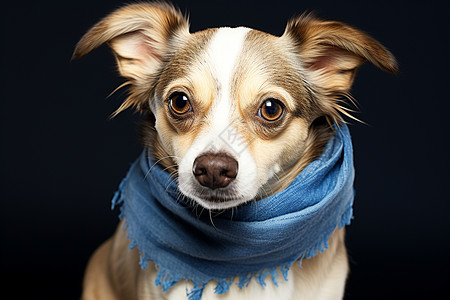 戴围巾的动物一只戴着蓝色围巾的狗背景