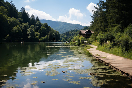 深山镜湖背景图片