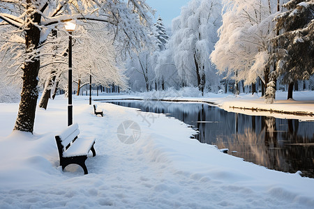 冬日湖畔美景背景图片