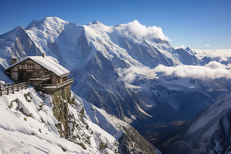 雪山上的景色雪山上的石屋背景