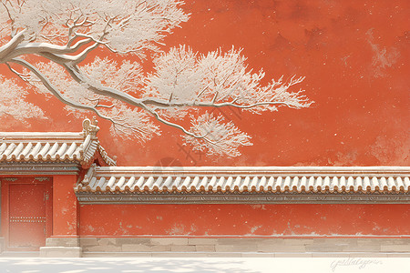 红墙白雪背景图片