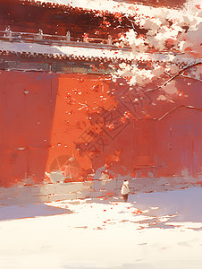 冬季的红墙背景图片