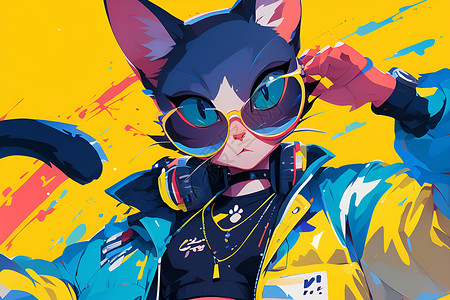 可爱炫酷的涂鸦猫咪背景图片