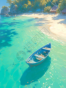 海上岛屿大海上漂浮的小船插画