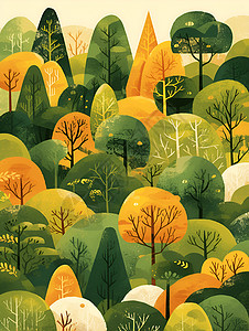 绘画的绿色树林背景图片