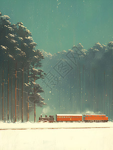 雪林中的火车背景图片