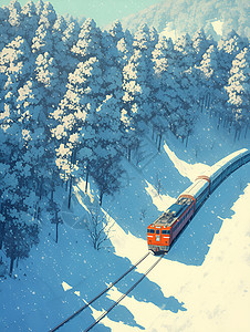雪山森林中的红色火车背景图片