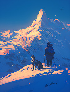 雪山上的人和宠物背景图片