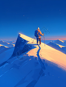 冰雪山岳的行者背景图片