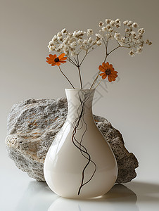 白瓷瓶插着鲜花背景