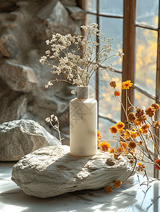 石头装饰素材窗台上的花瓶背景