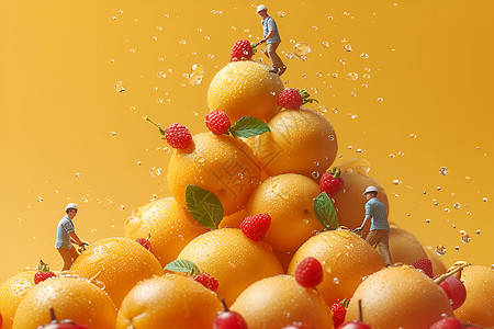 黄色服工人微观水果采摘设计图片