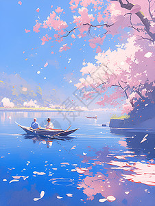 湖上的小船和烟花背景图片