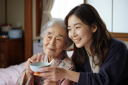 送亲戚陪伴照料老人的女孩背景