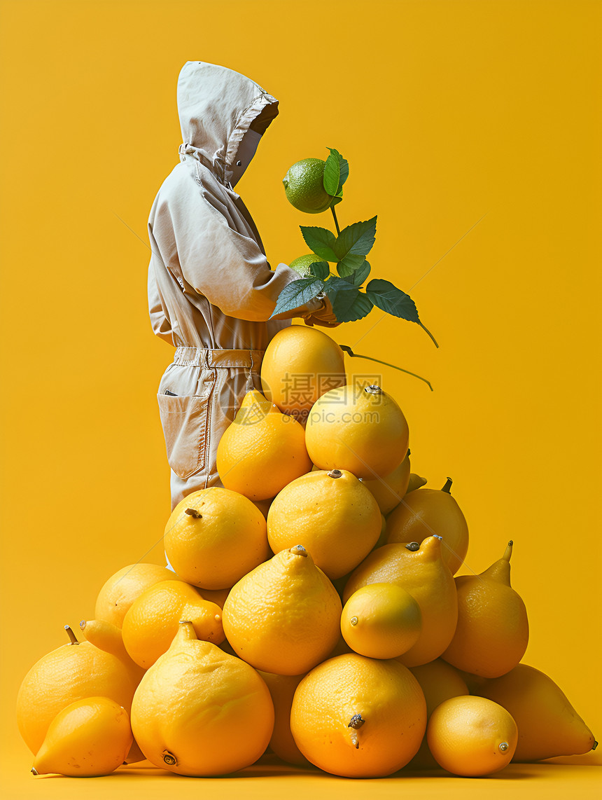 黄色背景上的水果图片