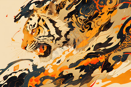 凶猛的动物插画绘画的老虎插画