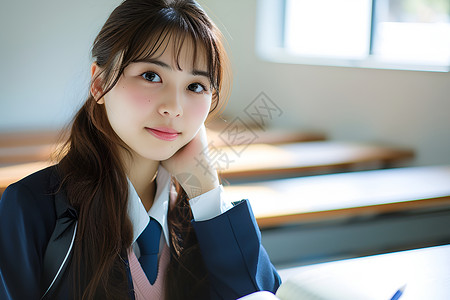 托腮女孩教室里托腮思考的女学生背景