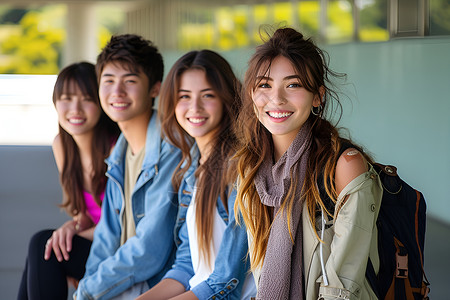 青年节男孩女孩公园长椅上的学生背景